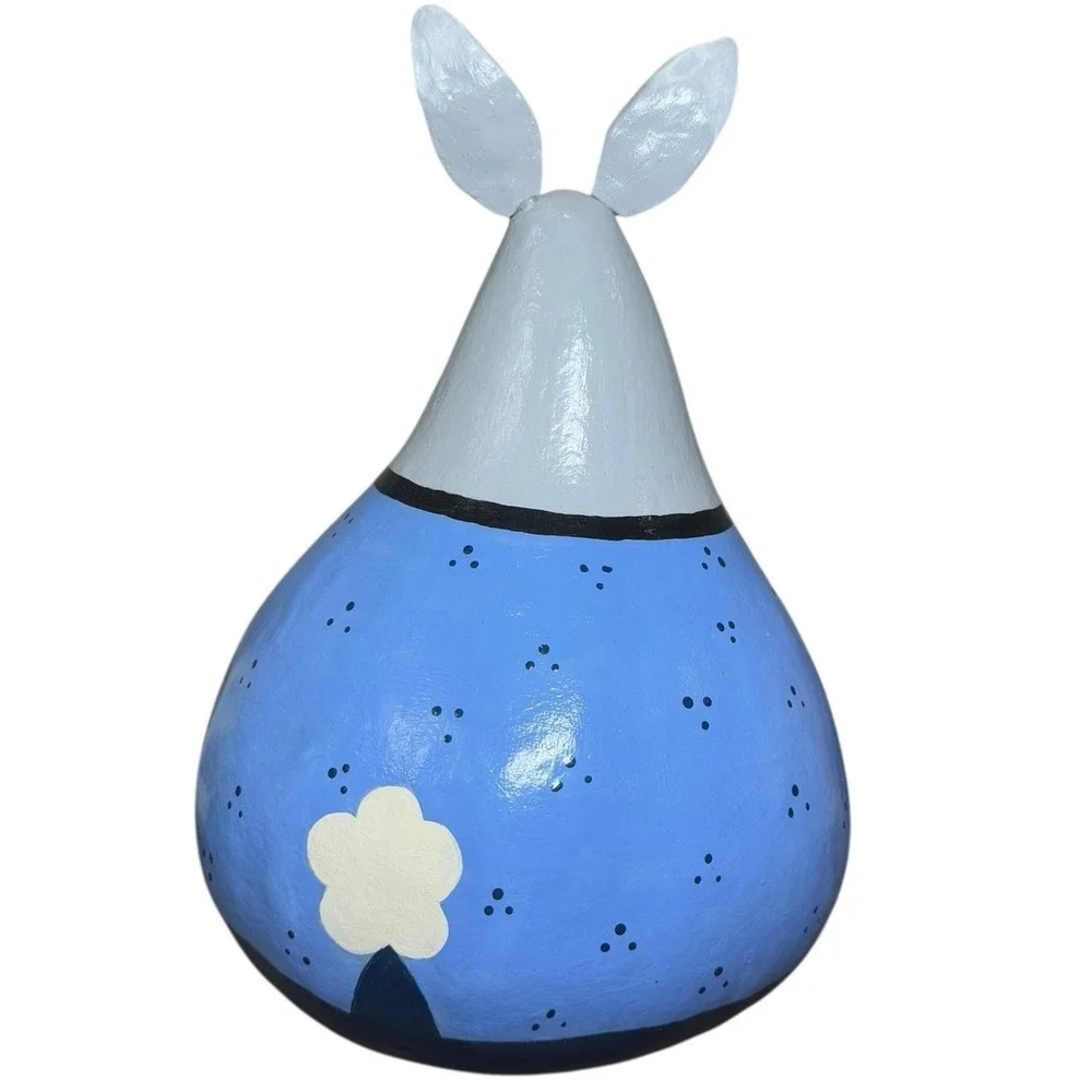 Hand‎ Painted Gourd Bunny Figurine Folk Art Rabbit Easter Decor Signed OOAK